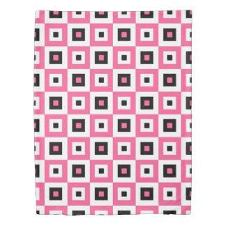 Pink Black and White Checkered Squares Pattern Duvet Cover