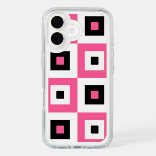 Pink Black and White Checkered Squares Pattern iPhone 16 Case