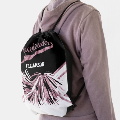 Pink Black and White Cheerleader Drawstring Bag