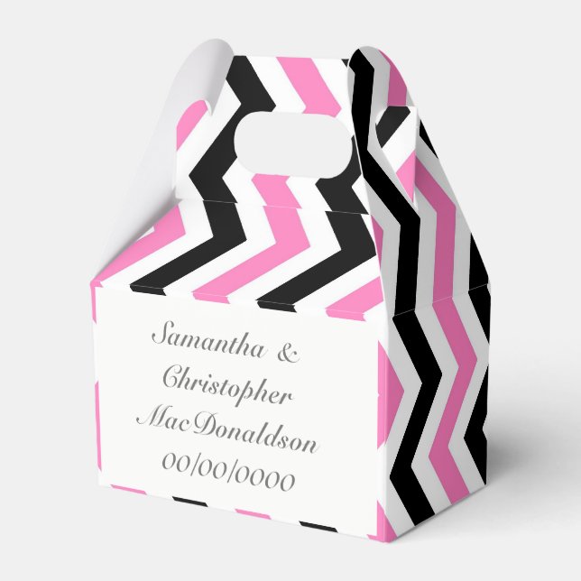 Pink black and white chevron wedding favor boxes (Back Side)