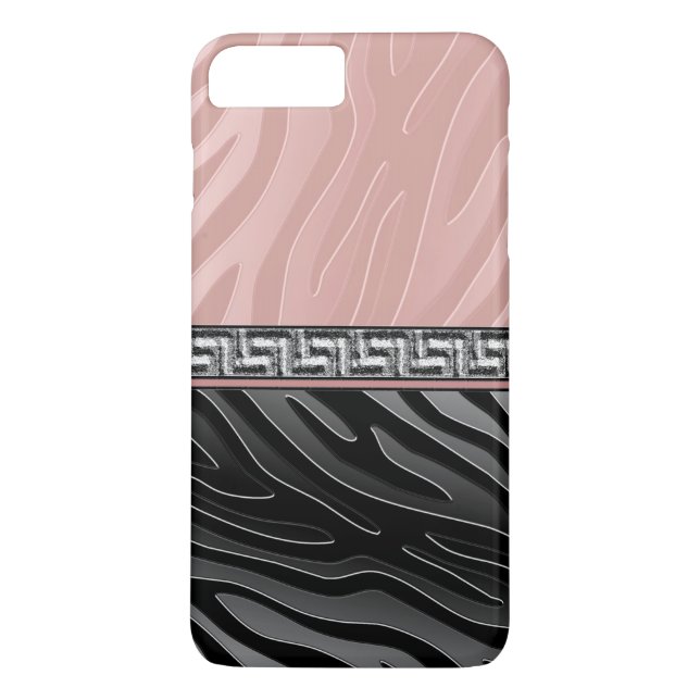 Pink Black and White Chrome Zebra Stripe Greek Key Case-Mate iPhone Case (Back)