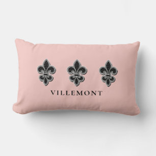 Pink Black and White Fleur De Lis Lumbar Pillow