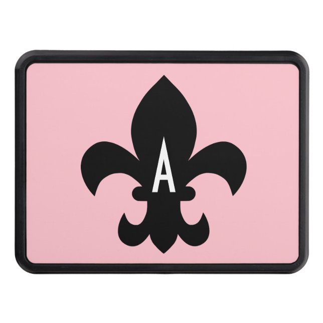 Pink Black and White Fleur de Lis Monogram Trailer Hitch Cover (Front)