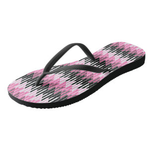 Pink Black and White Geometric Flip Flops