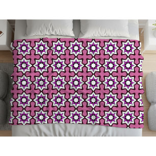 Pink, black and white geometric mandala fleece blanket