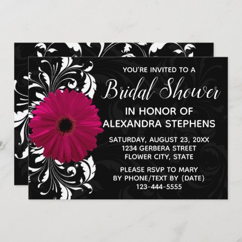 Pink Black and White Gerbera Daisy Bridal Shower Invitation