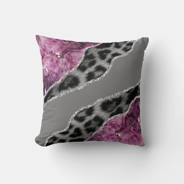 Pink Black and White Leopard Marble  Throw Pillow (Front)