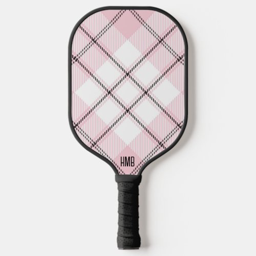Pink Black and White Plaid Personalized Pickleball Paddle