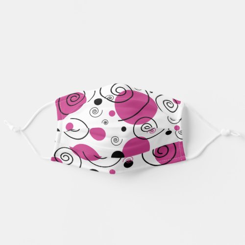 Pink Black and White Polka Dots Swirls Pattern Adult Cloth Face Mask