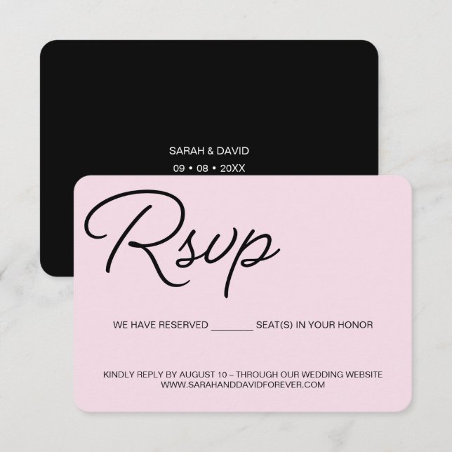 Pink Black and white RSVP wedding reserved seat (Front/Back)