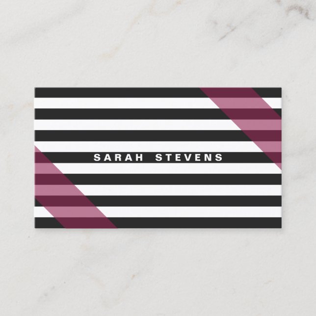Pink Black and White Striped Modern Salon & Spa Business Card (Front)