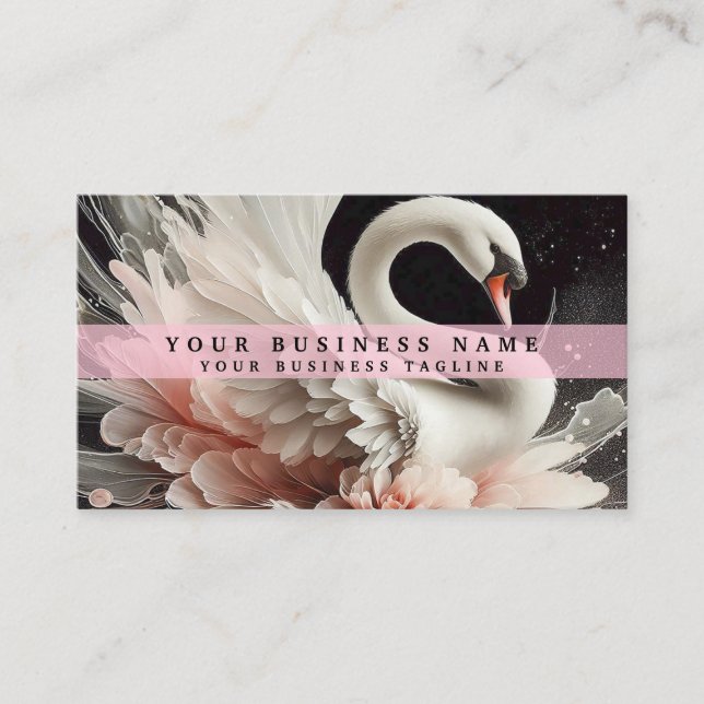 Pink black and White Swan Business Cards (Front)