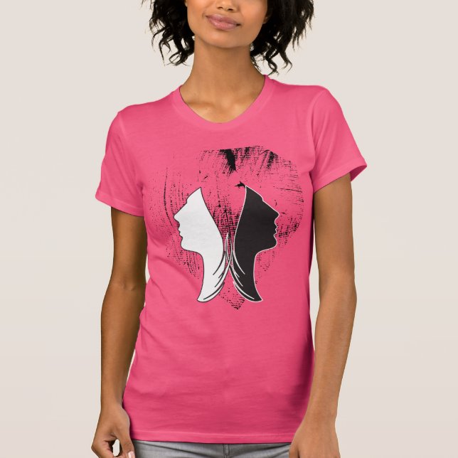 Pink Black and White Two Faces  T-Shirt (Front)