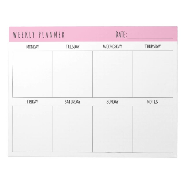 Pink, Black and White, Weekly Planner, Notepad (Front)