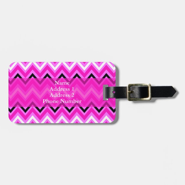 Pink, Black and White Zigzag Luggage Tag (Front Horizontal)