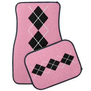 Pink Black Argyle Car Floor Mats