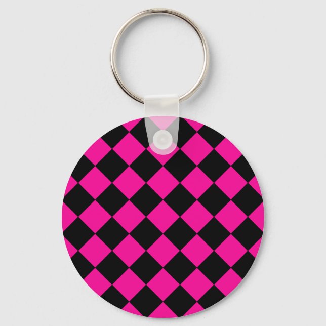 Pink & Black Argyle Keychain (Front)