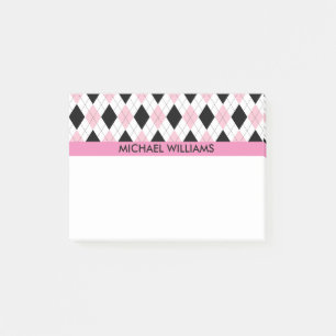 Pink & Black Argyle Pattern with Pink Stripes Post-it Notes
