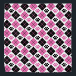 Pink & Black Argyle Paw Print Pattern Bandana<br><div class="desc">Introducing our stylish black, pink, and white argyle design featuring adorable paw prints, the perfect blend of sophistication and pet-inspired charm. This eye-catching design combines the classic argyle pattern with playful paw prints, creating a unique and fashionable look. The argyle pattern exudes a timeless and refined aesthetic, while the whimsical...</div>
