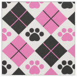 Pink &amp; Black Argyle Paw Print Pattern Fabric