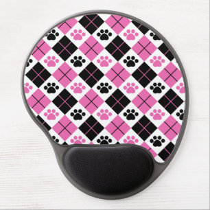 Pink & Black Argyle Paw Print Pattern Gel Mouse Pad