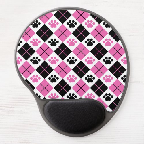 Pink  Black Argyle Paw Print Pattern Gel Mouse Pad