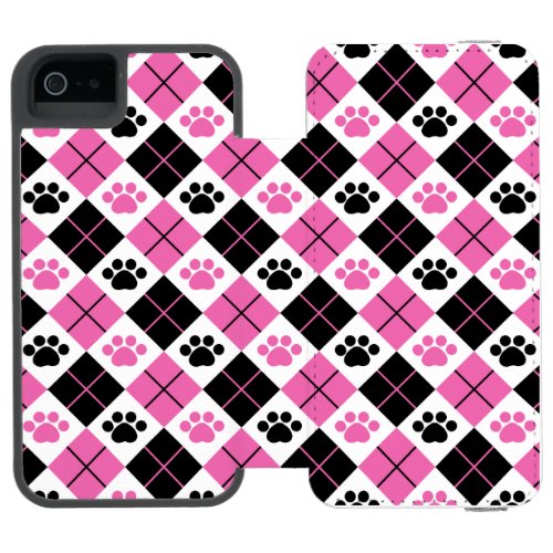 Pink  Black Argyle Paw Print Pattern iPhone SE55s Wallet Case