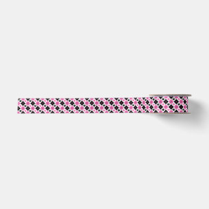 Pink & Black Argyle Paw Print Pattern Satin Ribbon