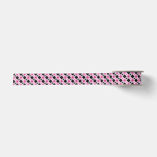 Pink & Black Argyle Paw Print Pattern Satin Ribbon