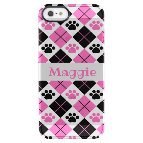 Pink  Black Argyle Paw Print Pattern Clear iPhone SE55s Case
