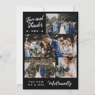 Pink Black Arrow Photo Collage Love Thanks Wedding Thank You Card