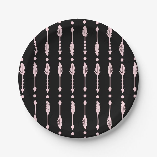 Pink & Black Arrows Wild ONE Girls Birthday Party Paper Plates (Front)