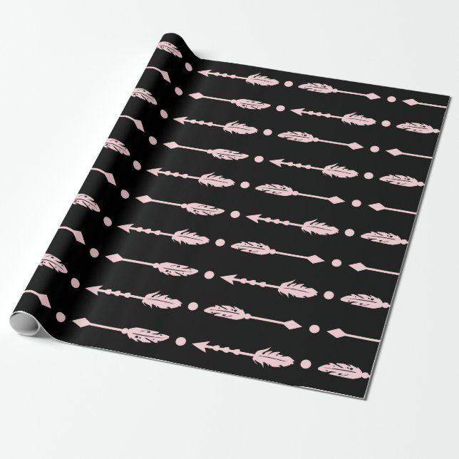 Pink & Black Arrows Wild ONE Girls Birthday Party Wrapping Paper (Unrolled)