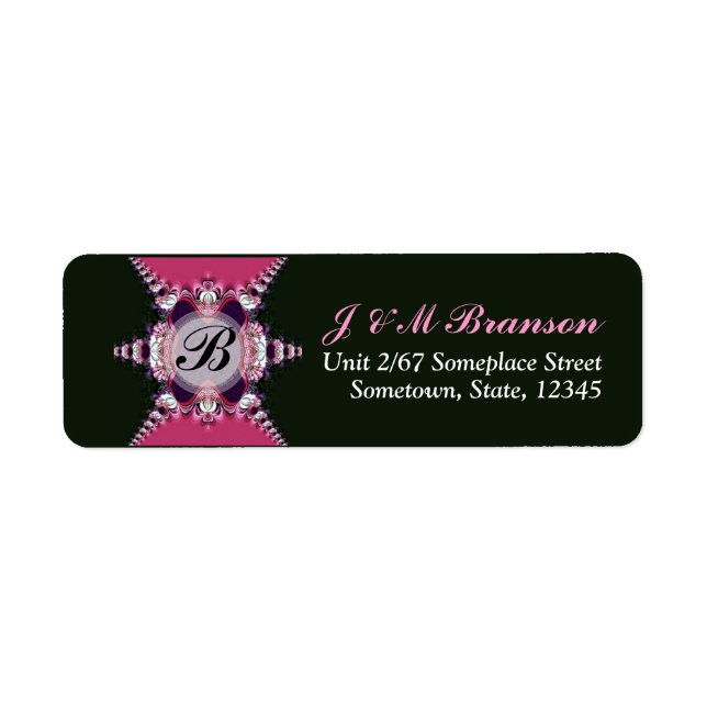 Pink+Black Art Lace Monogram Address Label (Front)