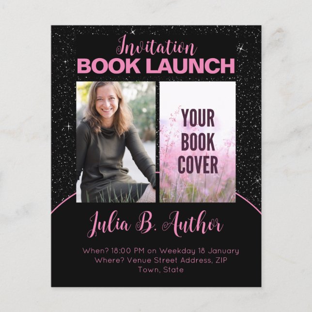 Pink & Black Author Book Launch Signing Invitation Flyer (Front)