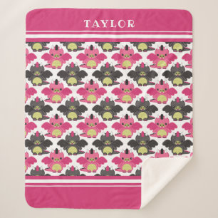 Pink & Black Baby Dragons - Name Sherpa Blanket