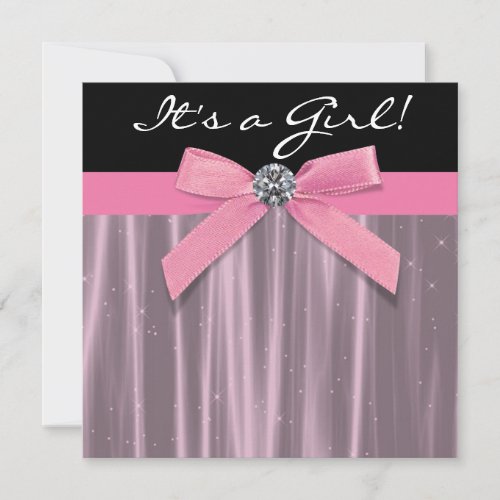 Pink Black Baby Girl Shower Custom Announcement