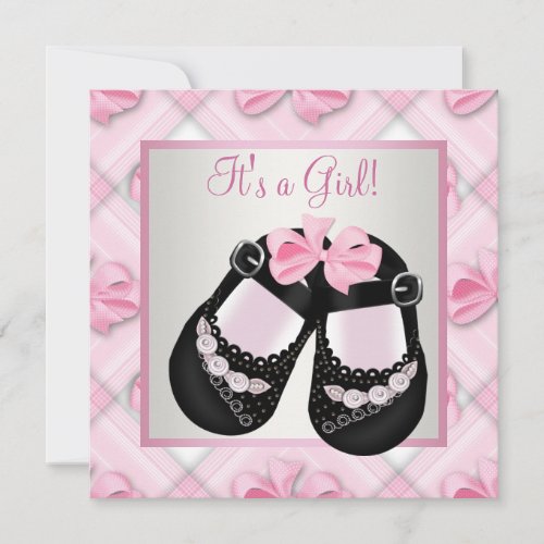 Pink Black Baby Shoes Pink Black Baby Girl Shower Invitation