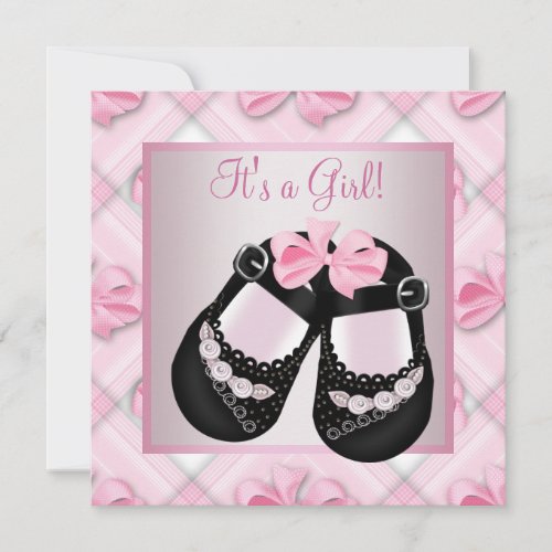 Pink Black Baby Shoes Pink Black Baby Girl Shower Invitation