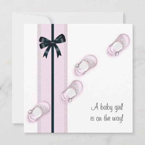 Pink &amp; Black Baby Shoes Shower Invitations