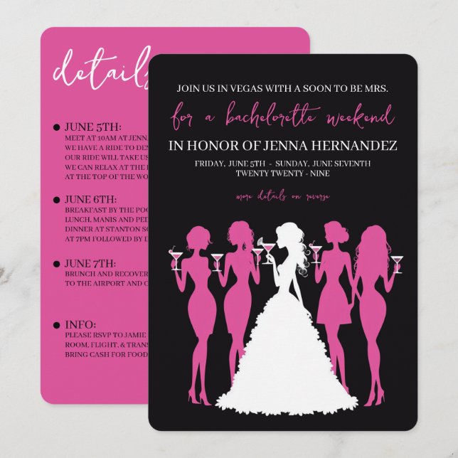 Pink & Black Bachelorette Party Invitation (Front/Back)