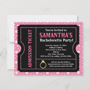 Pink/ Black Bachelorette Party Ticket Invitation