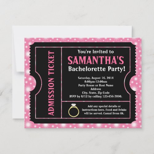 Pink/ Black Bachelorette Party Ticket Invitation