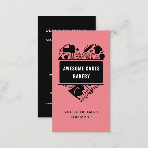 Pink Black Baker Bakery Cakes Cookies Pastry Chef Business Card