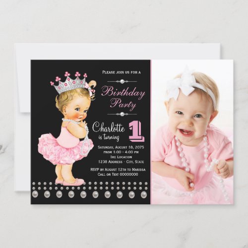 Pink Black Ballerina Princess Girl Birthday Party Invitation