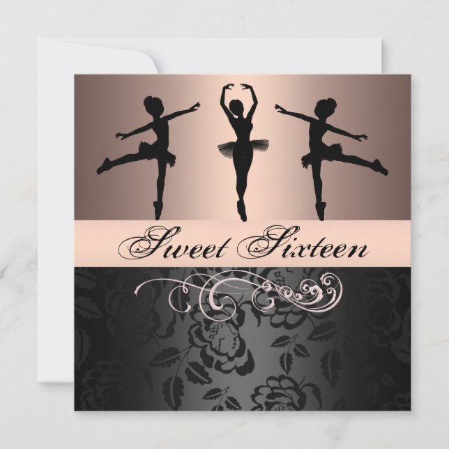 Pink/Black Ballerina Sweet 16 Birthday Invitation (Front)
