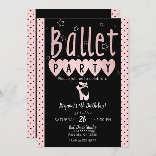 Pink  Black Ballet Ballerina Chic Birthday Party Invitation