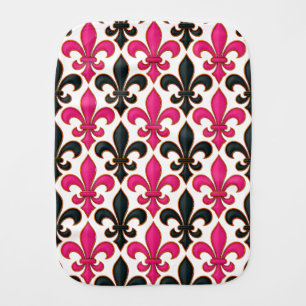 Pink Black Baroque Fleur-de-lis Pattern Design  Baby Burp Cloth