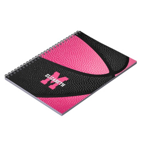 pink black basketball girls monogrammed  notebook