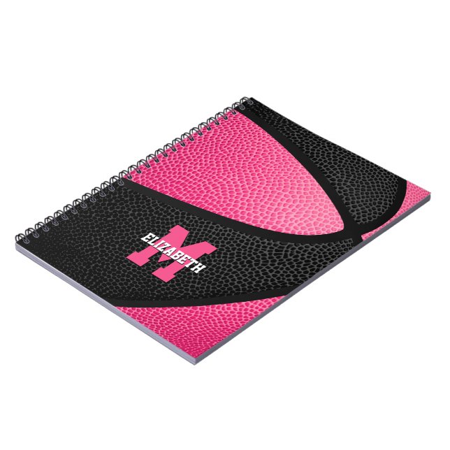 pink black basketball girls monogrammed  notebook (Left Side)